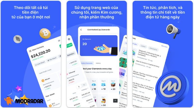 CoinMarketCap: Crypto Tracker apk Theo dõi lịch sử giá chi tiết của tiền điện tử