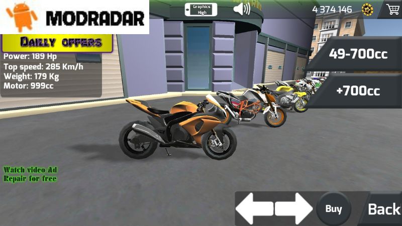 MotorBike: Drag Racing Game Mod Outstanding features included in MotorBike: Drag Racing Game Mod