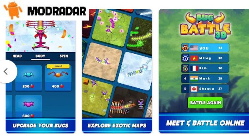 Bug Battle 3D Mod Fitur luar biasa termasuk dalam Bug Battle 3D Mod