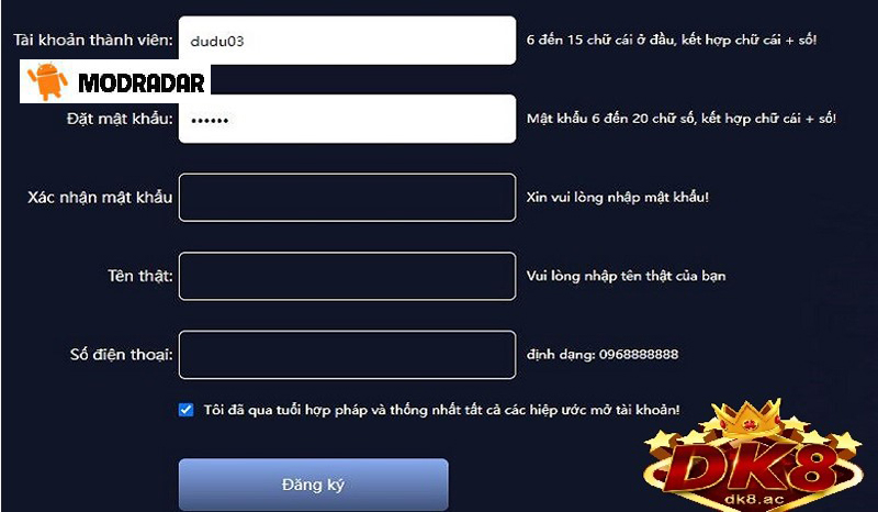 Hướng dẫn đăng ký DK8 