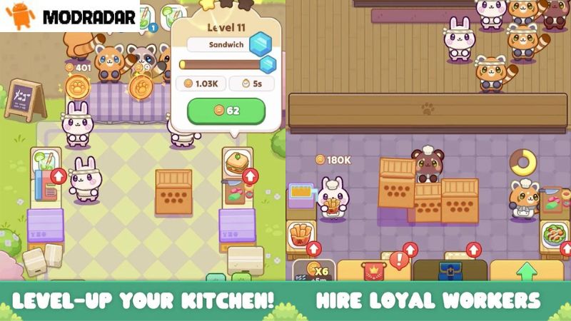 The attractions included in the game Cozy Cafe: Animal Restaurant Mod
